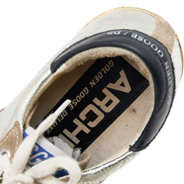 مملوكة مسبقًا Golden Goose Metallic Silver Leather And Suede Archive Low Top Sneakers Size 36