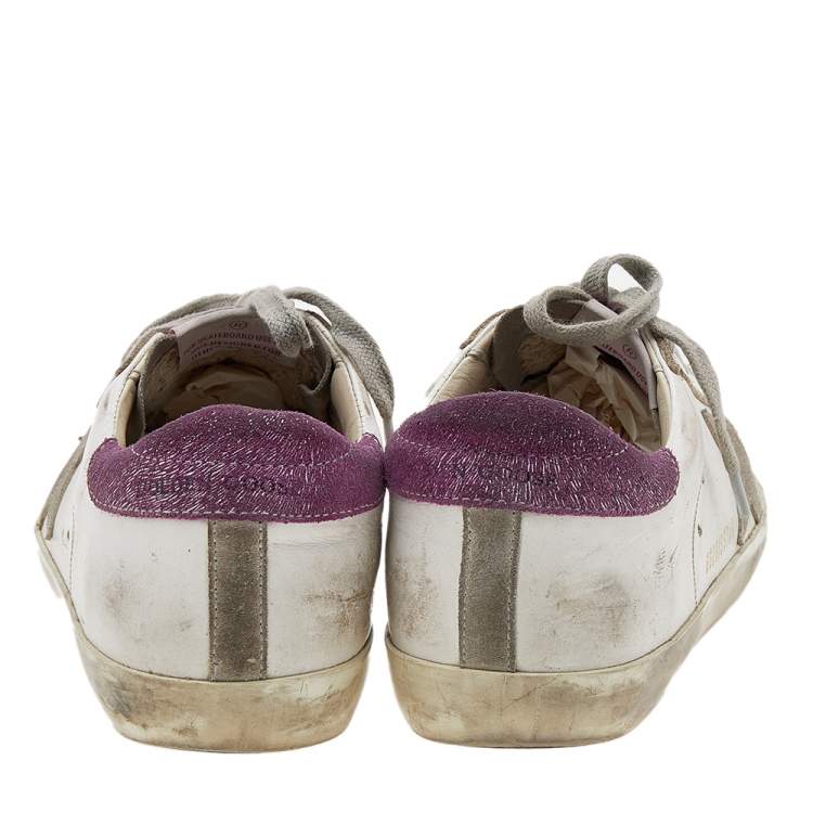 Pre Owned Golden Goose White/Pink Leather And Suede Super Star Low Top Sneakers Size 36