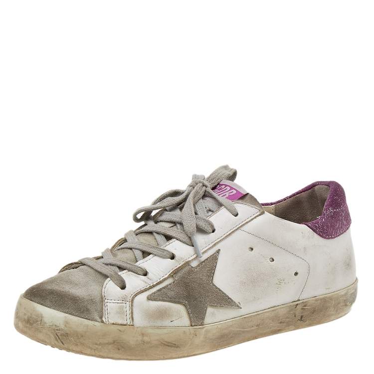 Women's Super-Star in white leather with gray suede star