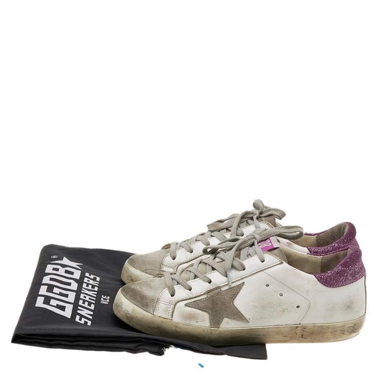 Pre Owned Golden Goose White/Pink Leather And Suede Super Star Low Top Sneakers Size 36