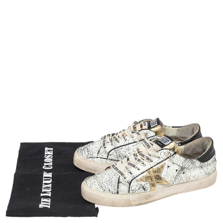 Pre Owned Golden Goose White/Black Crackled Leather Superstar Low-Top Sneakers Size 39