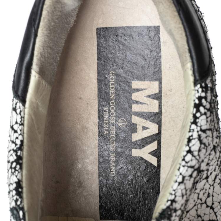 Pre Owned Golden Goose White/Black Crackled Leather Superstar Low-Top Sneakers Size 39