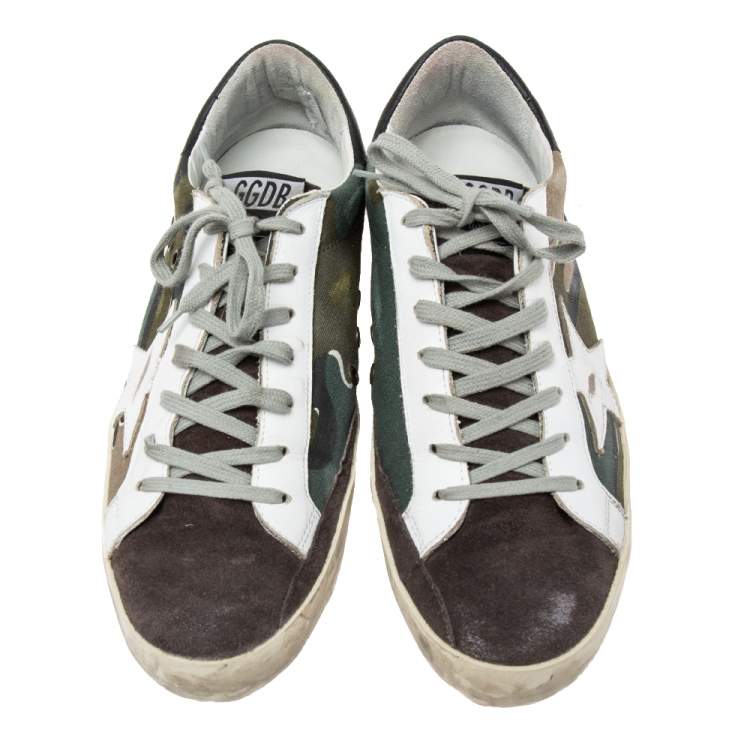 Pre Owned Golden Goose Multicolor  Camouflage Canvas and Suede Superstar Sneakers Size 43