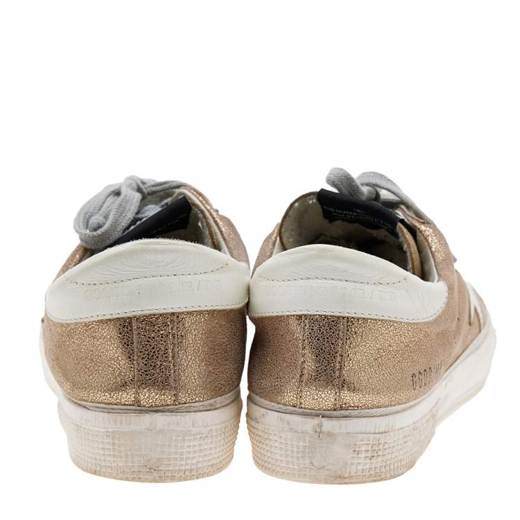 Pre Owned Golden Goose Metallic Gold Crinkled Leather May Low Top Sneakers Size 39