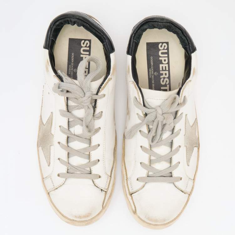 Pre Owned Golden Goose White/Grey Leather And Suede Superstar Low Top Sneakers Size 38