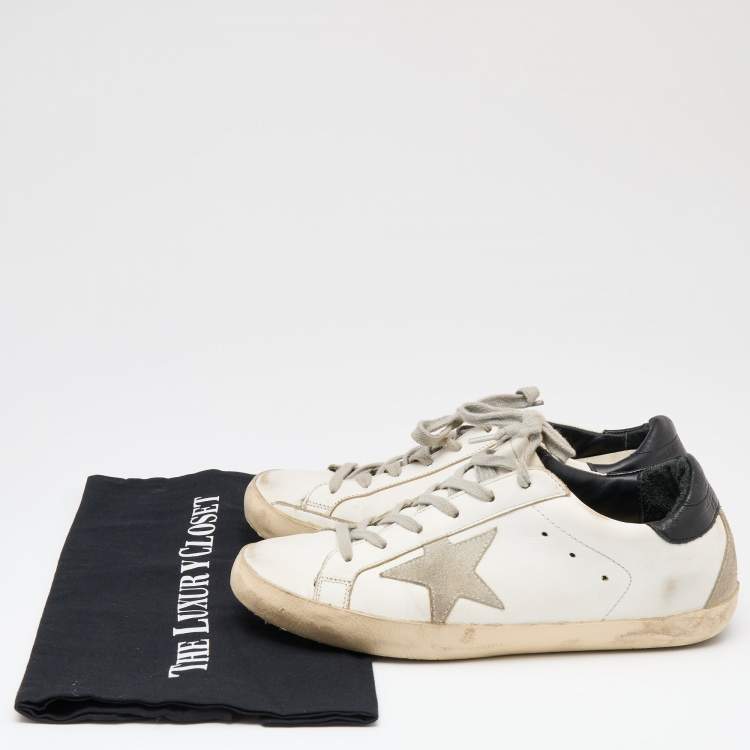 Pre Owned Golden Goose White/Grey Leather And Suede Superstar Low Top Sneakers Size 38
