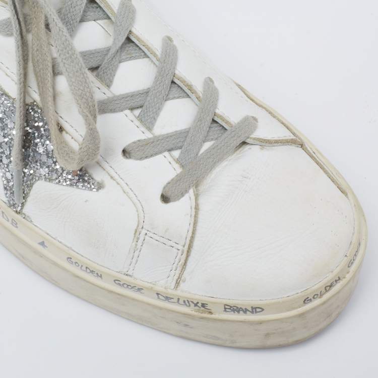Pre Owned Golden Goose White Leather Hi Star Low-Top Sneakers Size 38
