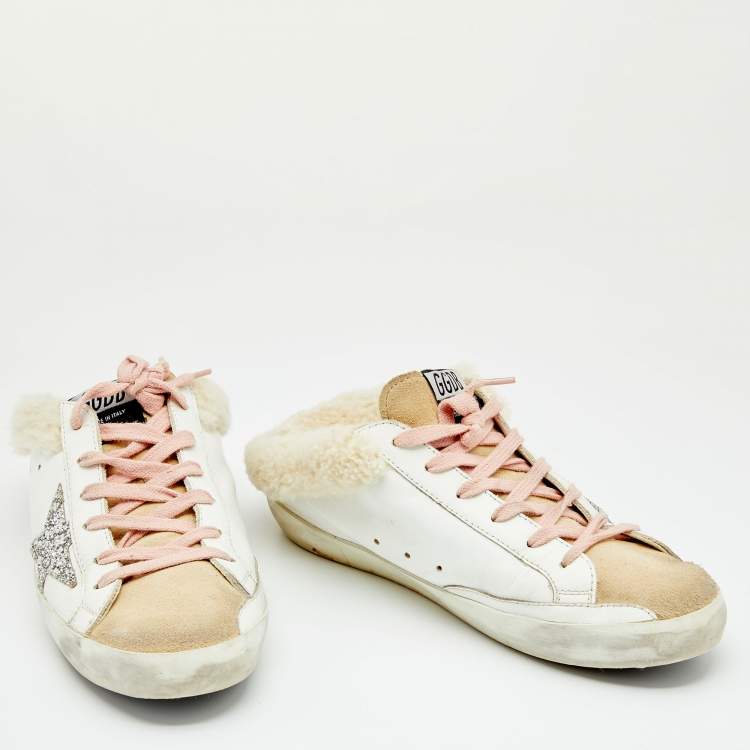 مملوكة مسبقًا Golden Goose White/Beige Leather And Suede Superstar Sabot Shearling Sneakers Size 39