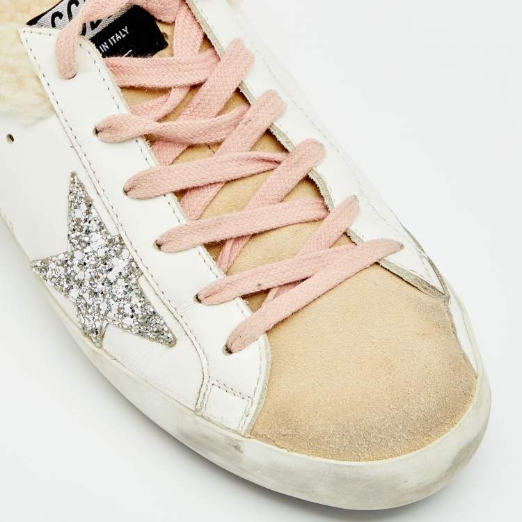 مملوكة مسبقًا Golden Goose White/Beige Leather And Suede Superstar Sabot Shearling Sneakers Size 39