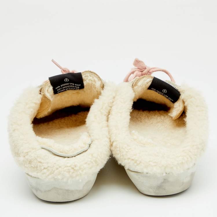مملوكة مسبقًا Golden Goose White/Beige Leather And Suede Superstar Sabot Shearling Sneakers Size 39