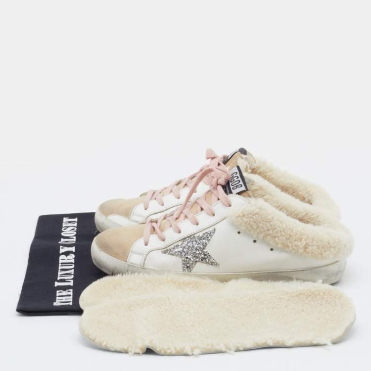 مملوكة مسبقًا Golden Goose White/Beige Leather And Suede Superstar Sabot Shearling Sneakers Size 39