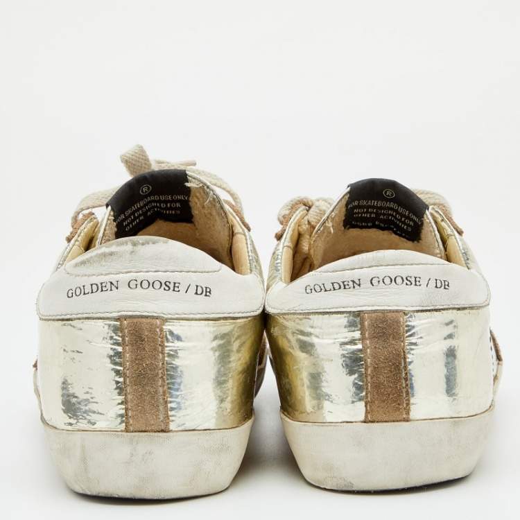 Pre Owned Golden Goose Metallic Gold Leather And Suede Superstar Low Top Sneakers Size 39