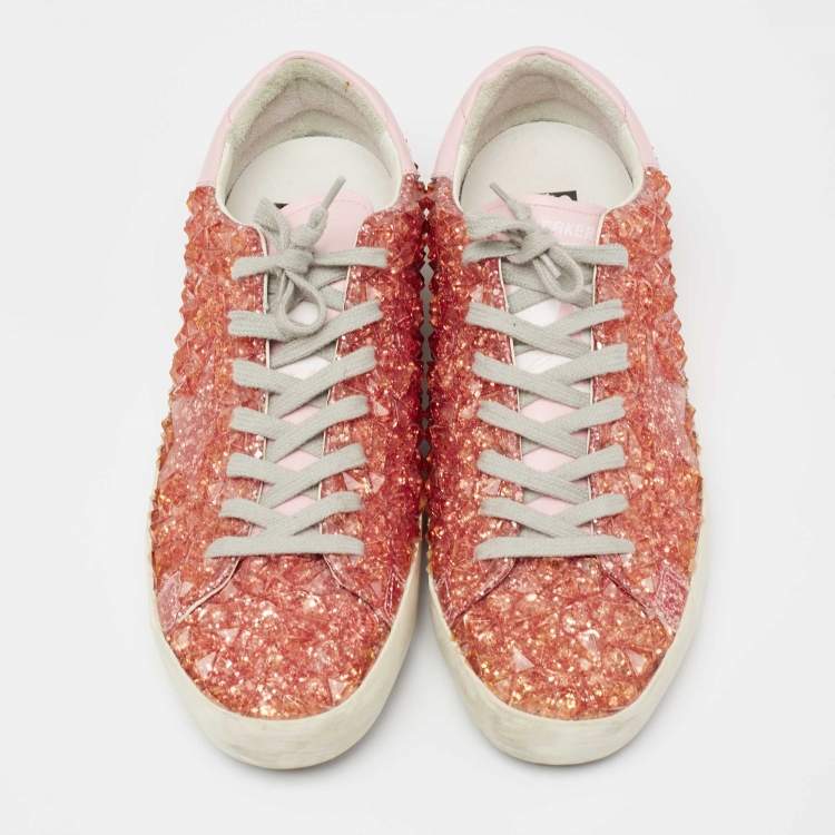 Pre Owned Golden Goose  Orange PCV And Glitter Superstar Lace Up Sneakers Size 41