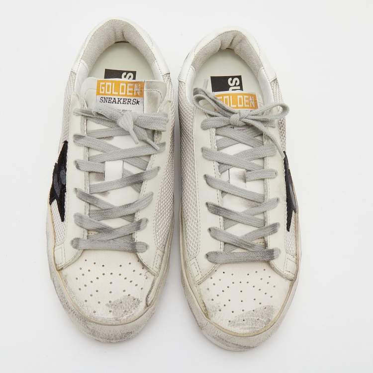Pre Owned Golden Goose White Leather And Woven Fabric Superstar Low Top Sneakers Size 38
