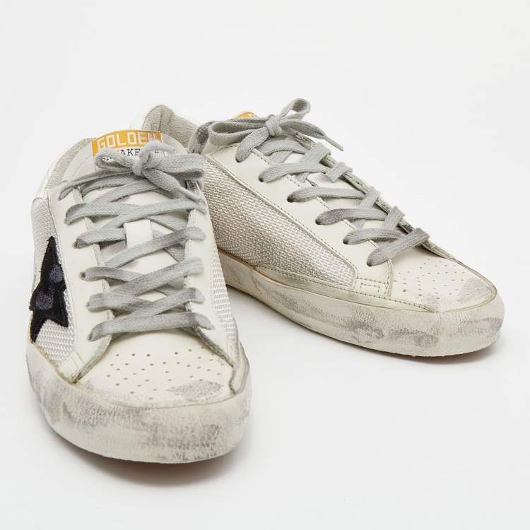 Pre Owned Golden Goose White Leather And Woven Fabric Superstar Low Top Sneakers Size 38