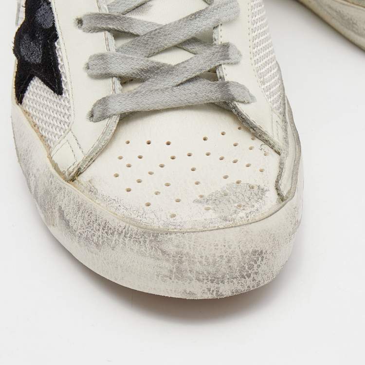 Pre Owned Golden Goose White Leather And Woven Fabric Superstar Low Top Sneakers Size 38