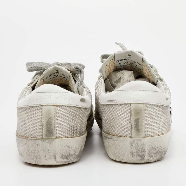 Pre Owned Golden Goose White Leather And Woven Fabric Superstar Low Top Sneakers Size 38