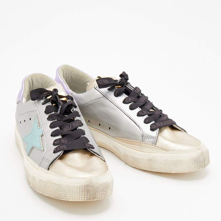 Pre Owned Golden Goose Metallic Multicolor Leather Superstar Sneakers Size 40