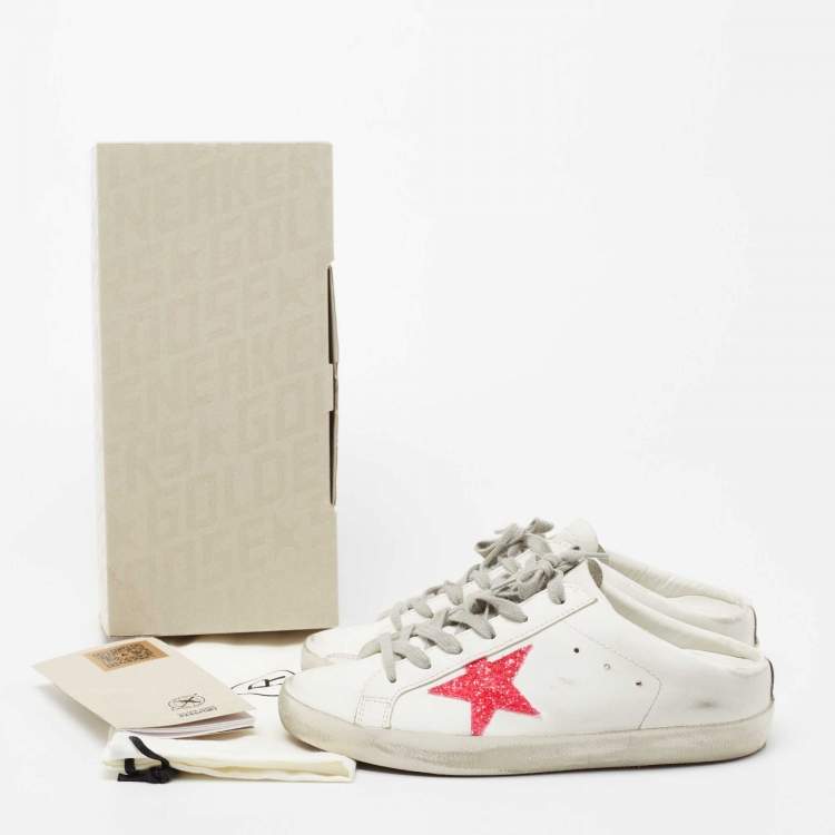 Pre Owned Golden Goose White Leather Star Cutout  Sneakers Size 39