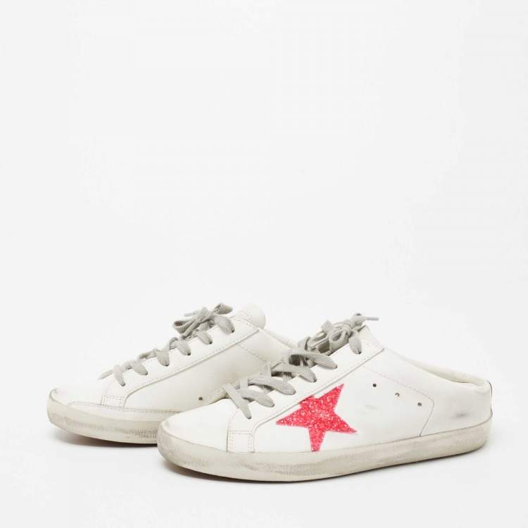 Pre Owned Golden Goose White Leather Star Cutout  Sneakers Size 39