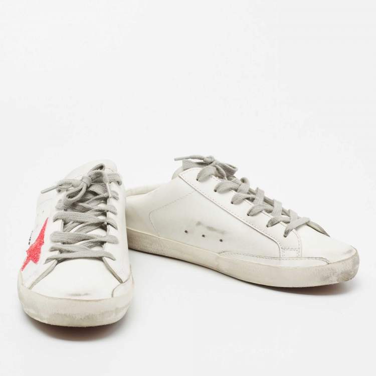 Pre Owned Golden Goose White Leather Star Cutout  Sneakers Size 39