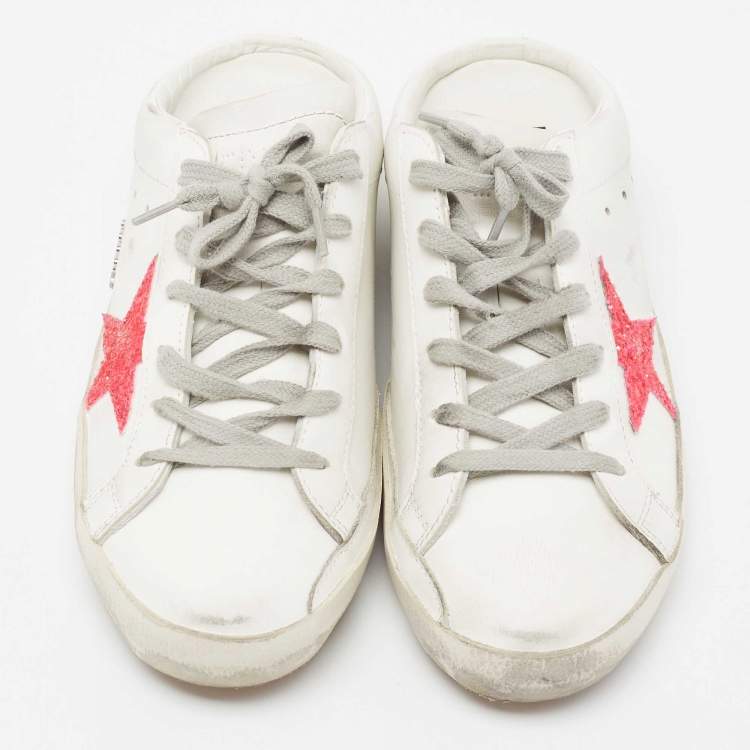Pre Owned Golden Goose White Leather Star Cutout  Sneakers Size 39