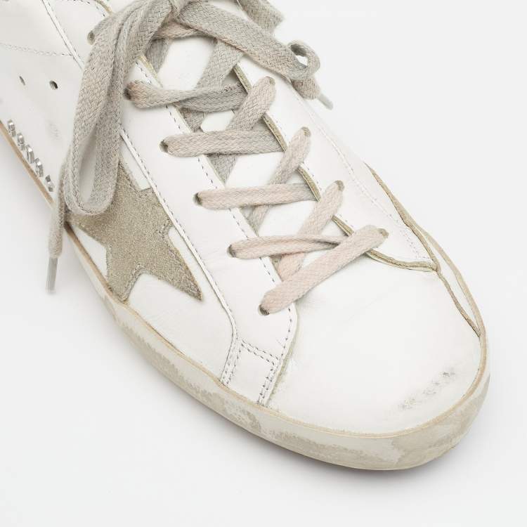 مملوكة مسبقًا Golden Goose White/Grey Leather and Suede Superstar Sneakers Size 38