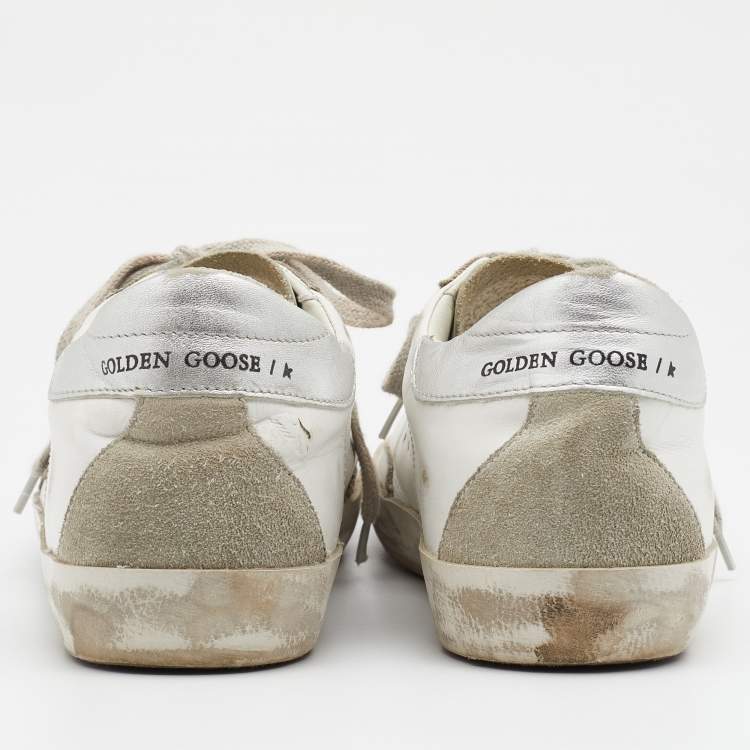 مملوكة مسبقًا Golden Goose White/Grey Leather and Suede Superstar Sneakers Size 38