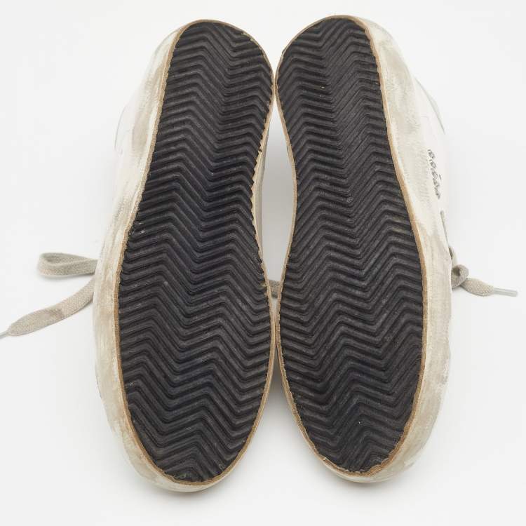 مملوكة مسبقًا Golden Goose White/Grey Leather and Suede Superstar Sneakers Size 38