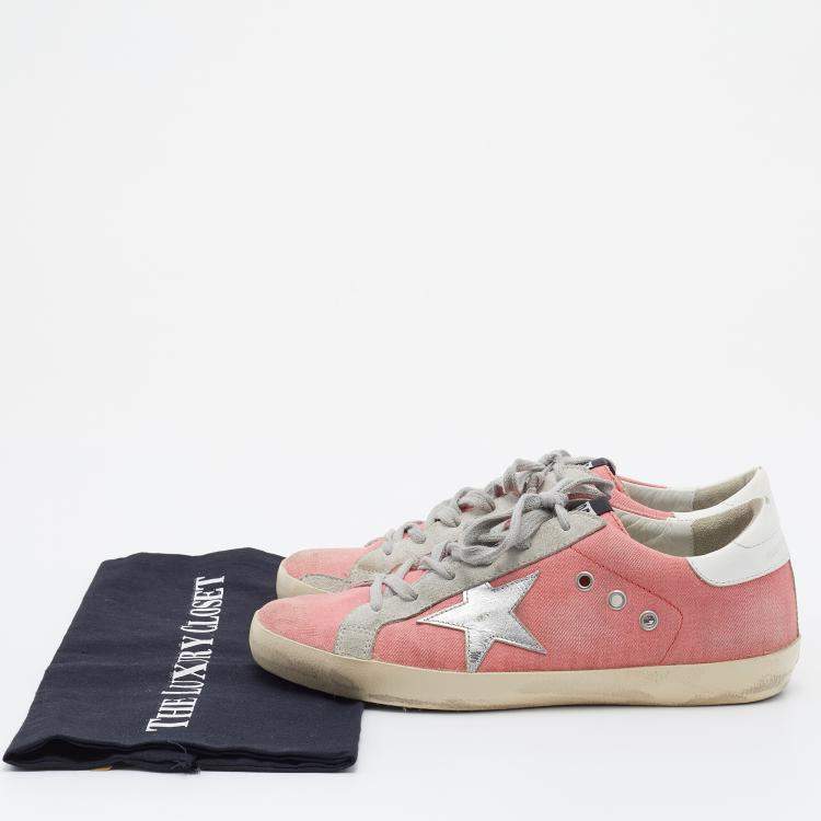 Pre Owned Golden Goose Multicolor Denim and Suede Superstar Sneakers Size 38