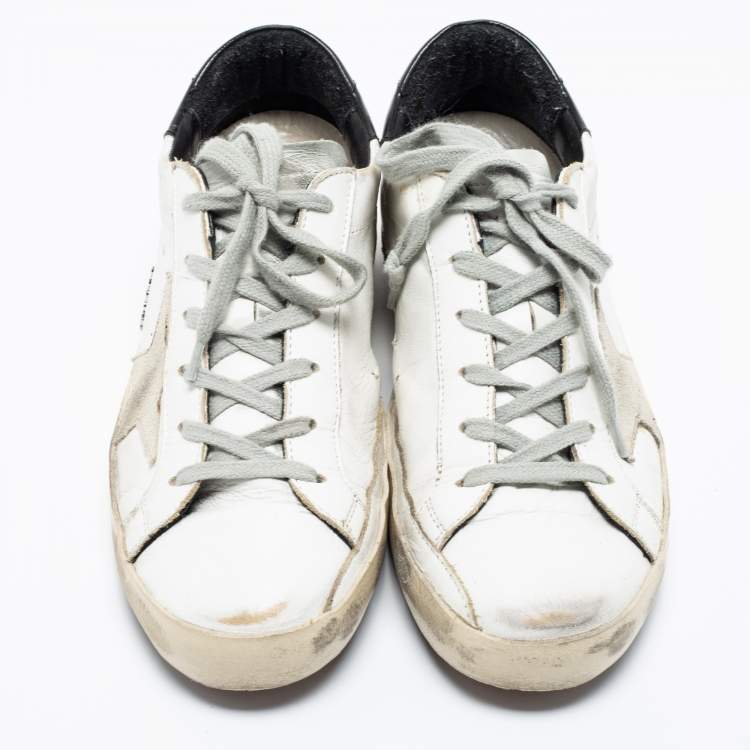 مملوكة مسبقًا Golden Goose White/Black Leather Superstar Low-Top Sneakers Size 38