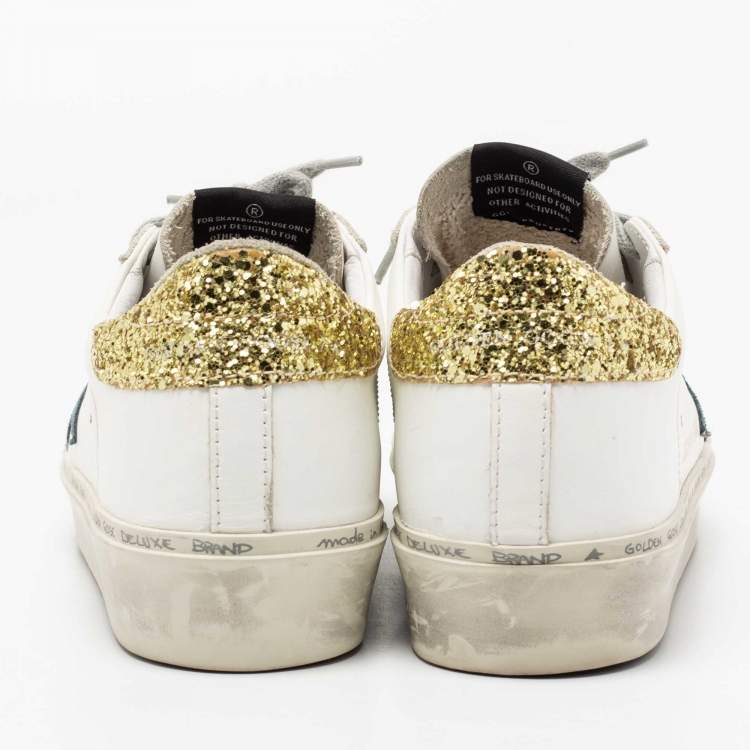 Pre Owned Golden Goose White/Yellow Leather and Glitter Hi Star Low-Top Sneakers Size 38