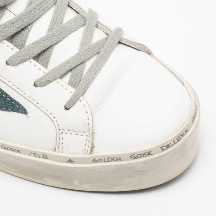 Pre Owned Golden Goose White/Yellow Leather and Glitter Hi Star Low-Top Sneakers Size 38