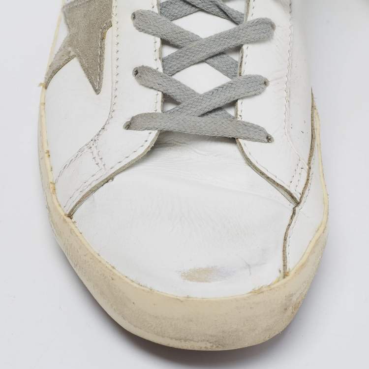 Pre Owned Golden Goose White Leather Crystal Embellished Superstar Low-Top Sneakers Size 41
