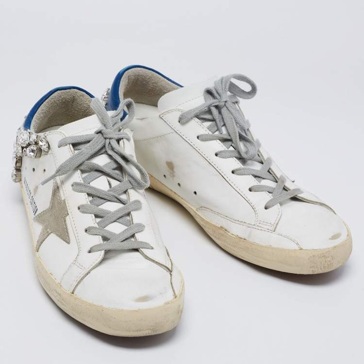 Pre Owned Golden Goose White Leather Crystal Embellished Superstar Low-Top Sneakers Size 41