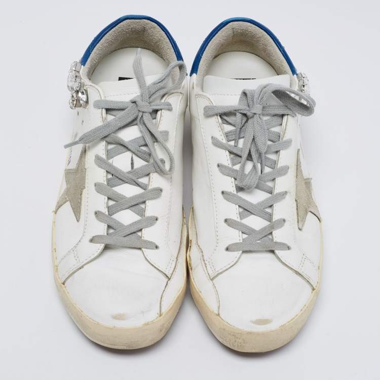 Pre Owned Golden Goose White Leather Crystal Embellished Superstar Low-Top Sneakers Size 41