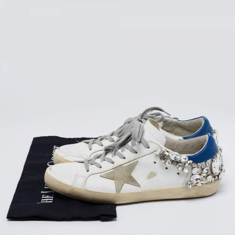 Pre Owned Golden Goose White Leather Crystal Embellished Superstar Low-Top Sneakers Size 41