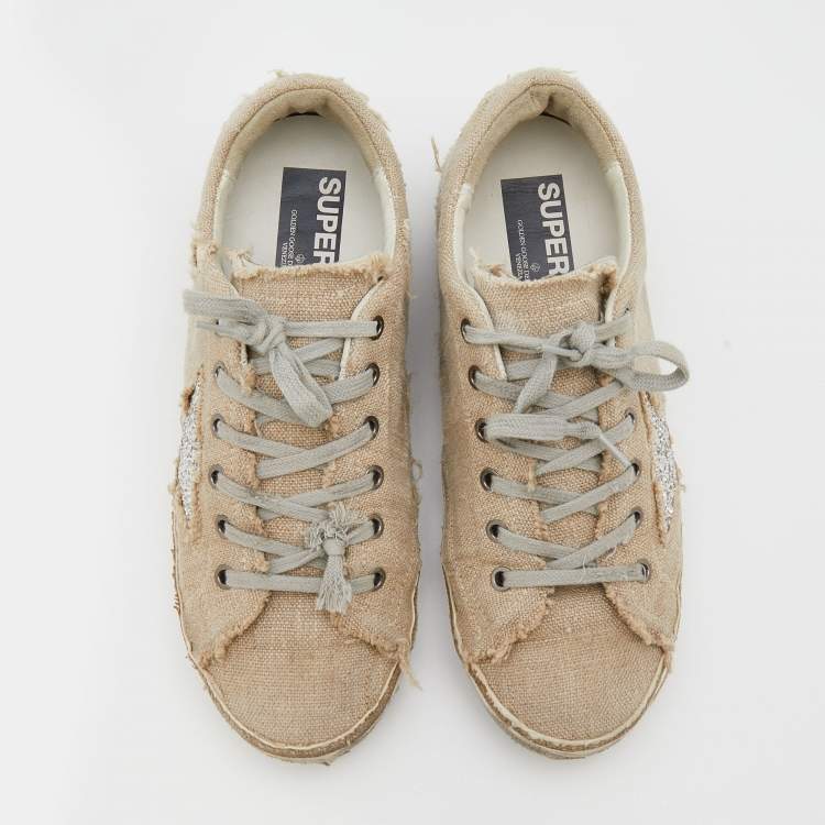 Pre Owned Golden Goose Beige Canvas Superstar Sneaker Size 40
