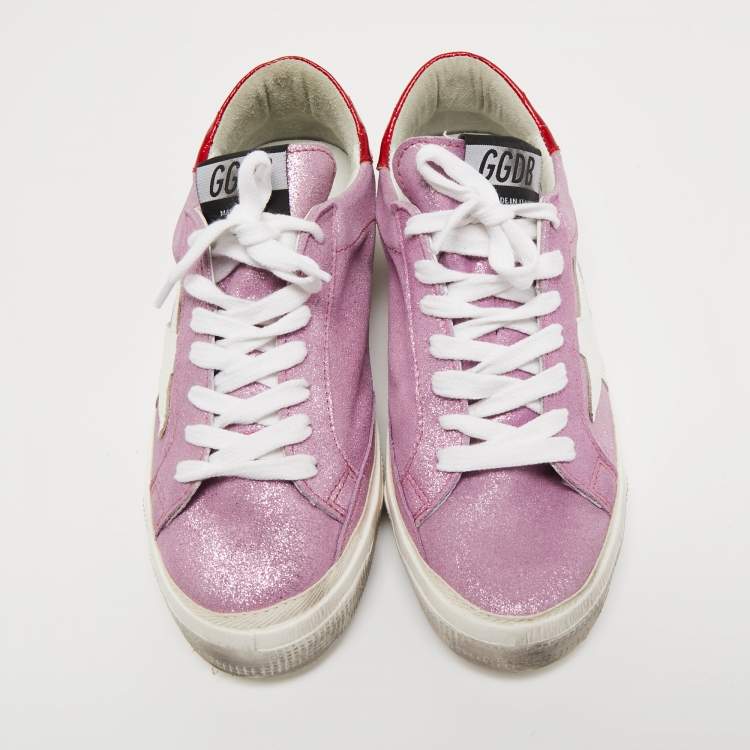 Pre Owned Golden Goose Tricolor Leather and Glitter SuperStar Sneakers Size 37