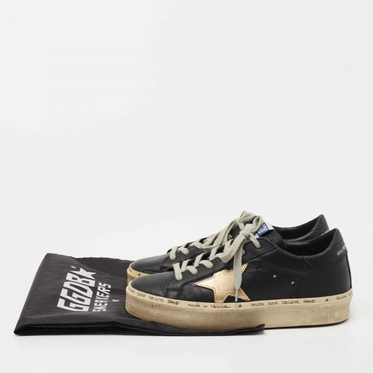 Pre Owned Golden Goose Black/Gold Leather Hi Star Sneakers Size 36
