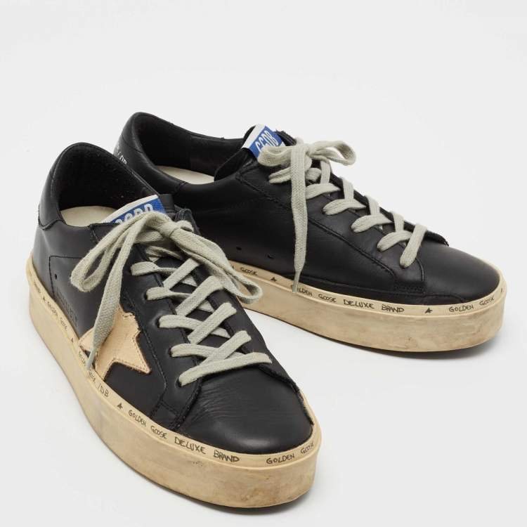 Pre Owned Golden Goose Black/Gold Leather Hi Star Sneakers Size 36
