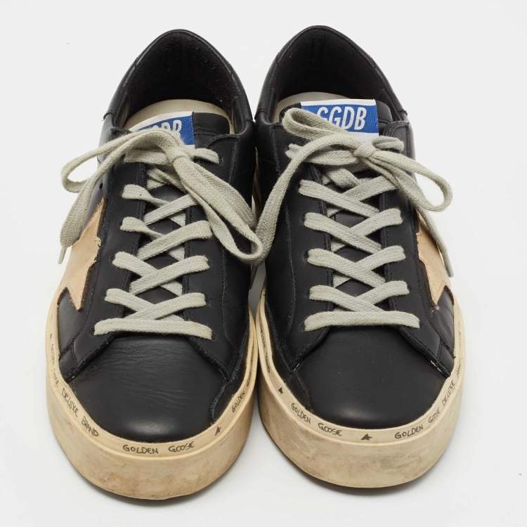 Pre Owned Golden Goose Black/Gold Leather Hi Star Sneakers Size 36