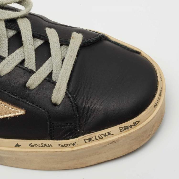 Pre Owned Golden Goose Black/Gold Leather Hi Star Sneakers Size 36