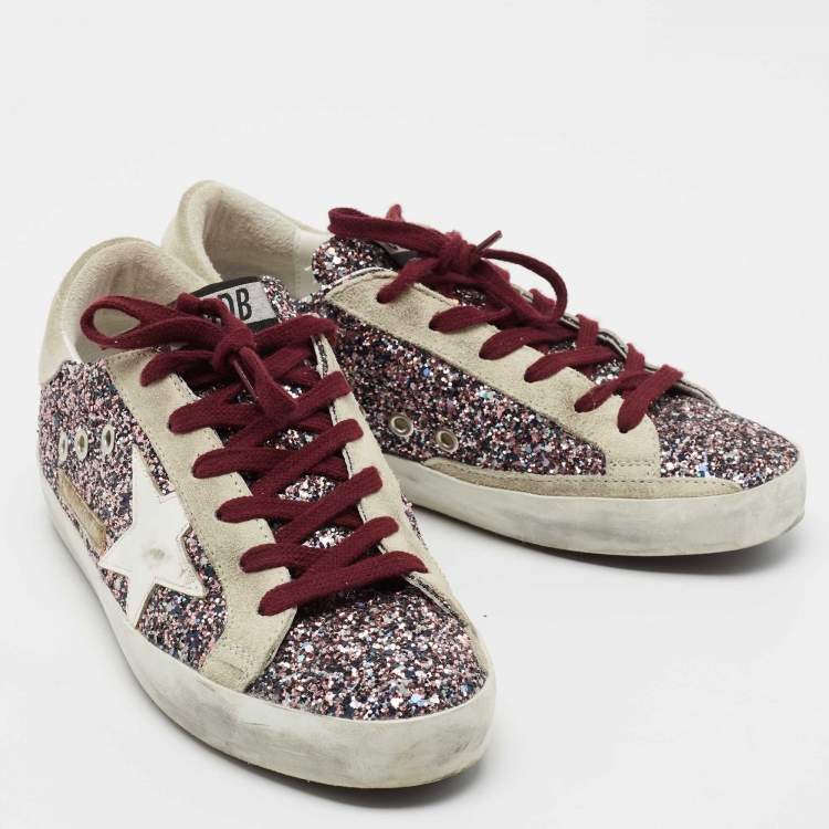 Pre Owned Golden Goose Multicolor Glitter and Leather Super Star Sneakers Size 36