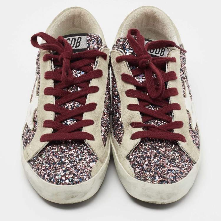 Pre Owned Golden Goose Multicolor Glitter and Leather Super Star Sneakers Size 36