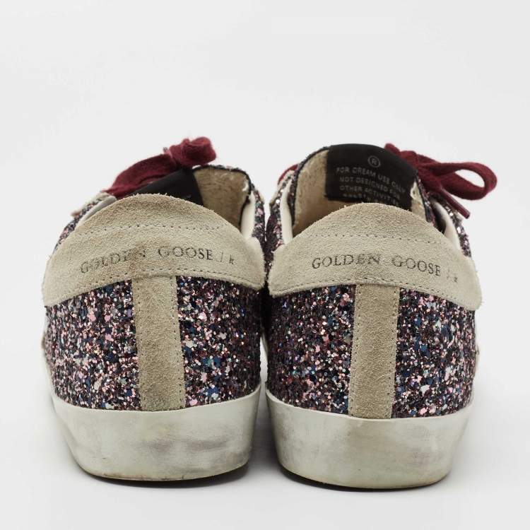 Pre Owned Golden Goose Multicolor Glitter and Leather Super Star Sneakers Size 36