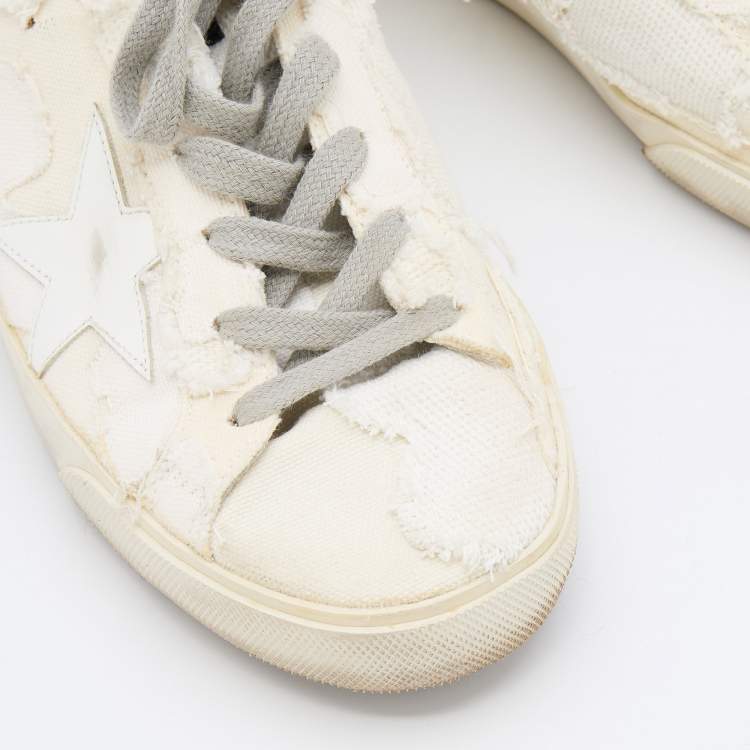 Pre Owned Golden Goose Milk White Beige Canvas Crystal Heel Super Star Classic Sneakers Size 39
