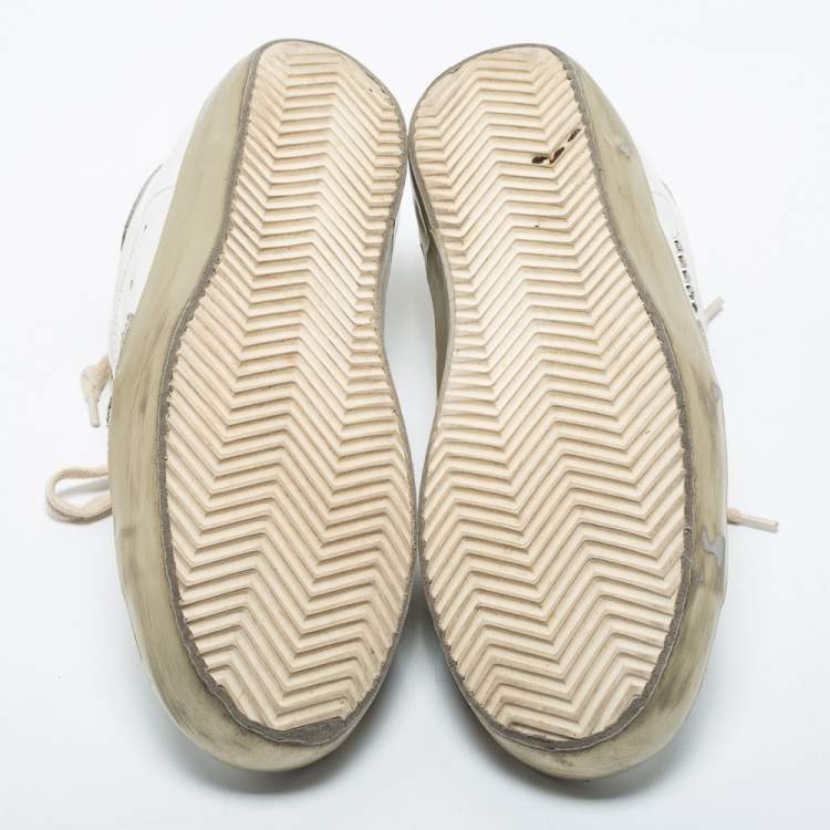 Pre Owned Golden Goose White/Gold Leather Superstar Low Top Sneakers Size 38