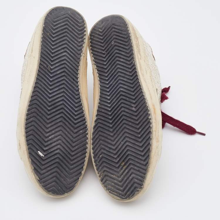 مملوكة مسبقًا Golden Goose Off-White/Grey Glitter and Suede Superstar Low Top Sneakers Size 38