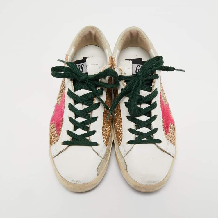 مملوكة مسبقًا Golden Goose White Leather And Sequin Low Top Sneakers Size 39